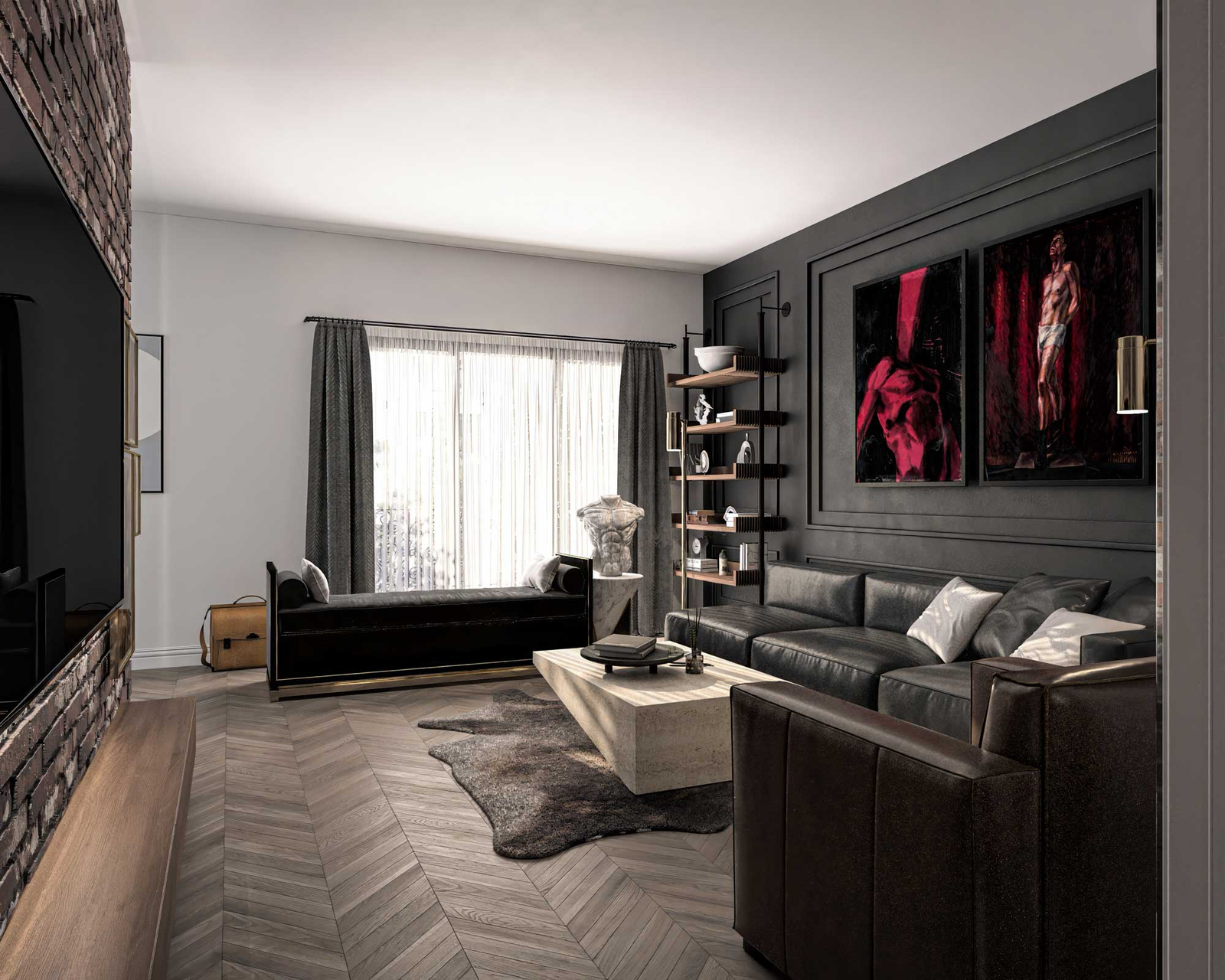 a living room with a couch and a tv